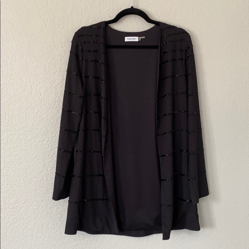 Calvin Klein Classic Black Bead Stripe Open Cardigan